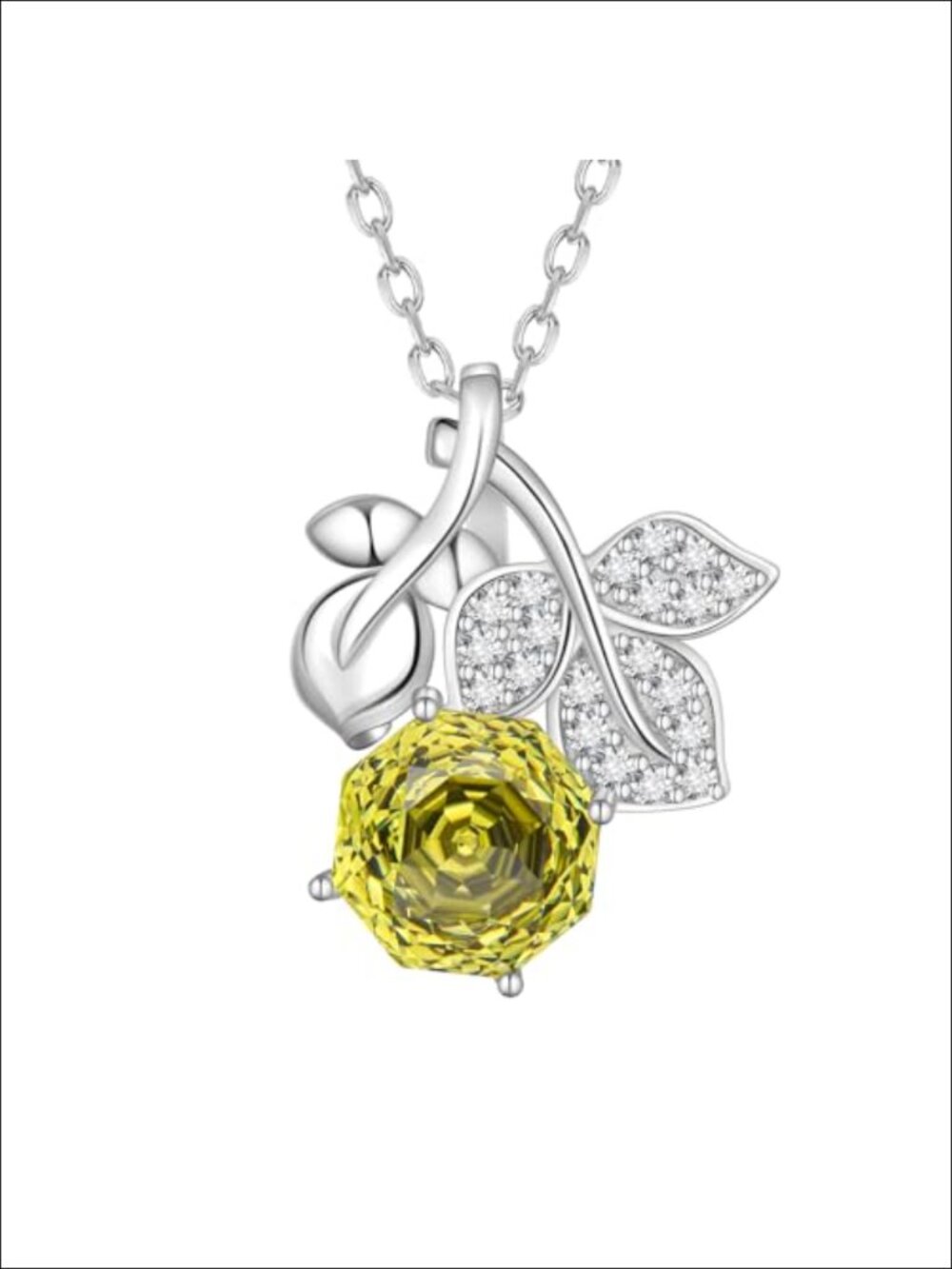 925 Sterling Silver Rose Pendant Necklace Cubic Zirconia Birthstone Jewelry